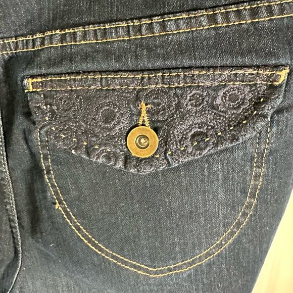 3/$20 Christopher & Banks Women's 10 Dark Wash High Rise Flare Leg Jeans Boho - Picture 7 of 10